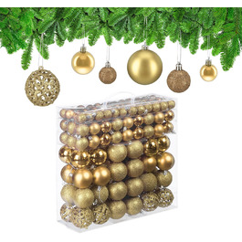 Relaxdays 150er Set Weihnachtskugeln, glitzernd/matt/glänzend, Kunststoff, ∅ 3/4/6 cm, Gold
