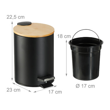Relaxdays Bad Mülleimer 3 l mit Bambusdeckel