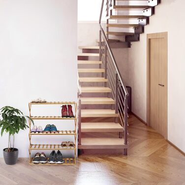 Relaxdays Schuhregal, 5 Ebenen, 15 Paar Schuhe, Bambus, 89x65x26 cm
