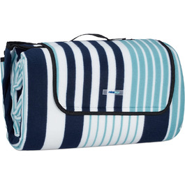 Relaxdays XXL Picknickdecke, 200x300 cm, isoliert, wasserdicht, gestreifte Fleece Stranddecke, weich, Tragegriff, bunt