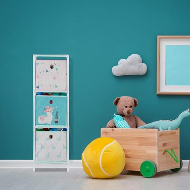 Relaxdays Kinderregal mit 4 Boxen, Lama-Design, HBT 62x53x30 cm, bunt, für Jungen & Mädchen, Spielzeug