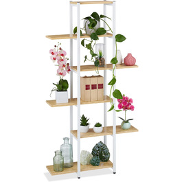 Relaxdays Blumenregal Metall, 6-stufige Blumentreppe, Holzoptik, 150x78x24 cm, Pflanzenregal, hellbraun