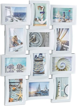 Relaxdays Bilderrahmen für 12 Fotos, Galerierahmen für Collagen, Mehrfachbilderrahmen, HBT: 60,5 x 47,5 x 3,5 cm, weiß