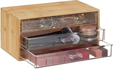 Relaxdays Kosmetik Organizer, 3 Schubladen, Make Up & Schmuckaufbewahrung, HBT 15x30x17,5cm, Bambus Schubladenbox, Natur, PS, 1 Stück