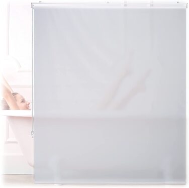 Relaxdays Duschrollo,  Seilzugrollo für Dusche & Badewanne, Decke & Fenster, Badrollo wasserabweisend, weiß, PVC, Aluminium, Kunststoff (140x240 cm)