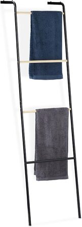Relaxdays Handtuchleiter, Metall, 4 Sprossen, für Handtücher & Kleidung, platzsparend, 160x40x26 cm, schwarz