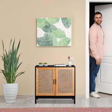 Relaxdays Sideboard mit 2 Rattan-Türen