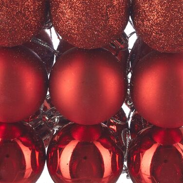 Relaxdays Xmas-Kugeln, 50er Set, glitzernd & matt, Kunststoff, ∅ 3, 4 & 6 cm, rot