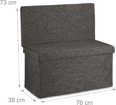 Relaxdays Faltbarer Sitzhocker mit Lehne, Stauraum, Leinen, 73x76x38 cm, Braun