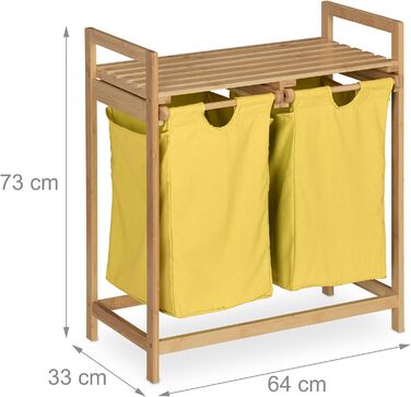 Relaxdays Wäschekorb Bambus, 2 Fächer, ausziehbar, 60L, Natur, 1 Stück