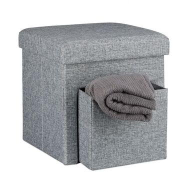 Relaxdays Faltbarer Sitzhocker Leinen mit Fach