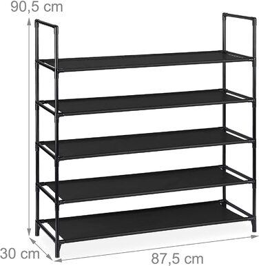 Relaxdays XL Schuhregal Stecksystem, 5 Ebenen, für 20 Paar Schuhe, Stoff Schuhständer, HxBxT: 90,5 x 87,5 x 30 cm, (Schwarz)