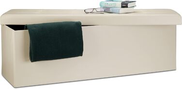 Relaxdays Faltbare Sitzbank XL Kunstleder, 38x114x38 cm, Sitztruhe mit Stauraum, Creme