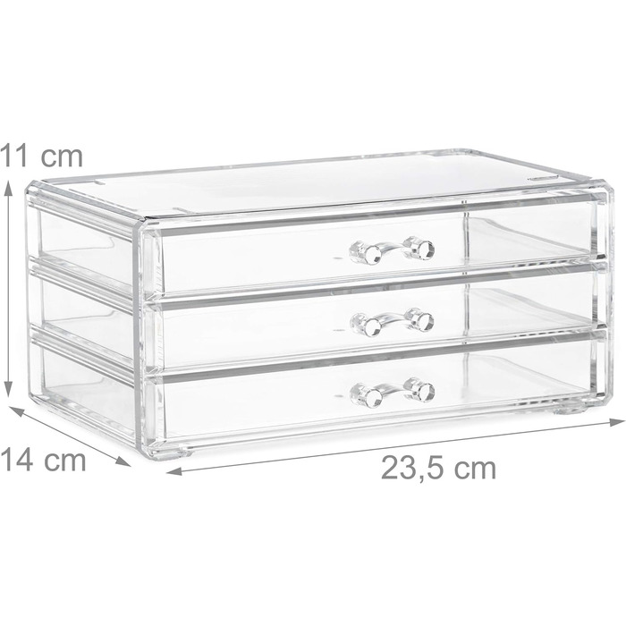 Relaxdays  x Make Up Organizer klein, 2-teilige Schminkaufbewahrung mit 3 Schubladen, stapelbares Kosmetikregal,    9 x 23.5 x 4 cm (1, Transparent, 19 x 23.5 x 14 cm)