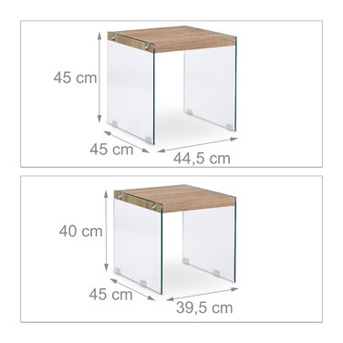Relaxdays Satztisch 2er Set Holz+Glas