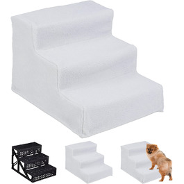 Relaxdays Hundetreppe 3 Stufen, kleine & große Hunde, Bett & Couch, Stoffbezug, Tiertreppe innen, HBT: 30x35x45 cm, weiß weiß 30x35x45 cm (1er Pack)
