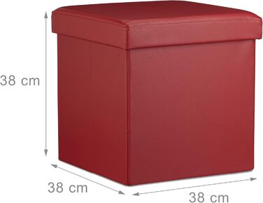 Relaxdays Sitzhocker, Leder, 38x38x38 cm, Dunkelrot