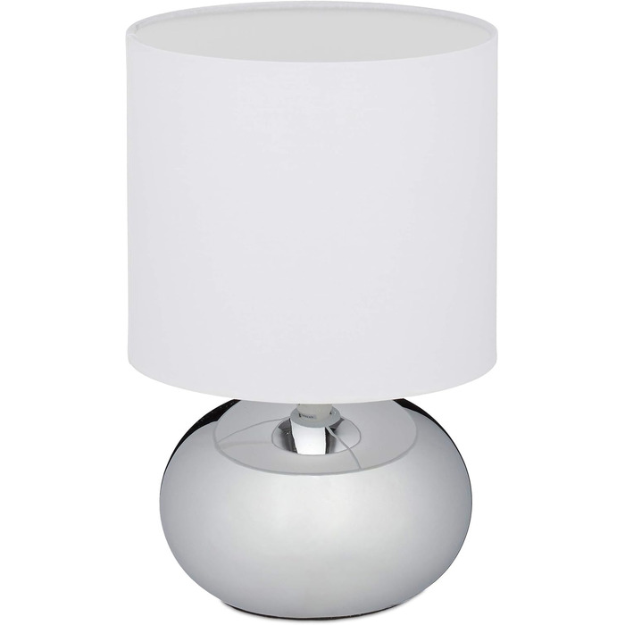 Relaxdays Touch-Nachttischlampe, dimmbar, 3 Stufen, E14, 28x18 cm, silber