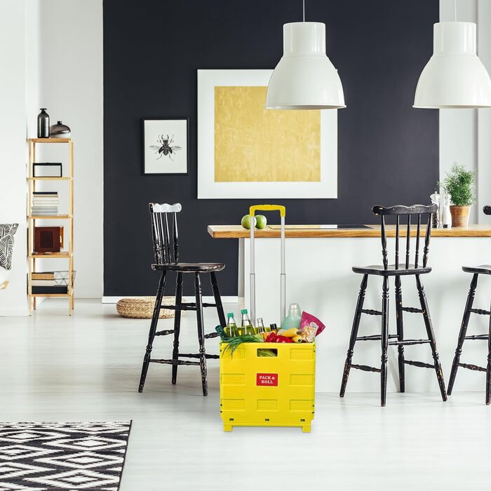 Relaxdays Einkaufstrolley, Klapptrolley, 35 kg, Faltbar, Rolltrolley (Gelb)