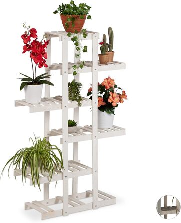 Relaxdays Blumenregal Holz, 5-stufige Blumentreppe, HxBxT: 125x81x25 cm, Shabby, Weiß
