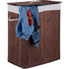 Relaxdays Wäschekorb Bambus mit Deckel, rechteckiger Wäschesammler, 2 Fächer, 95 l Volumen, faltbare Wäschebox, (Braun)