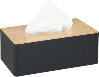 Relaxdays Bambus Tücherbox, Bad, modern, Kunststoff, HxBxT: 10x26x14cm, schwarz/Natur