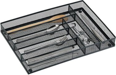 Relaxdays Besteckkasten, HBT: 5x28,5x40,5 cm, 6 Fächer, Metall, anthrazit