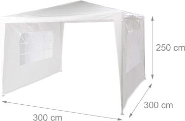 Relaxdays Pavillon 3x3 m, 2 Seitenteile, Metall Gestell, PE Plane, Fenster, Festival Partyzelt, Geschlossen, Weiß