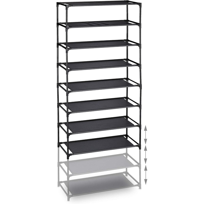 Relaxdays, schwarz Stoff Schuhregal Stecksystem, 10 Ebenen, für 30 Paar Schuhe, Schuhständer hoch HxBxT 150 x 62 x 28 cm, 1 Stück
