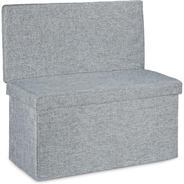 Relaxdays Faltbarer Sitzhocker mit Lehne, 73x76x38 cm, Sitzbank & Sitzcube, Leinen, Stauraum, grau