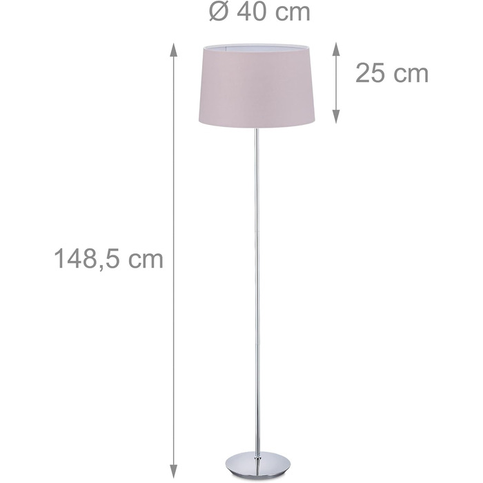 Relaxdays Stehlampe, Stoffschirm, chrom Fuß, E27, Ø 40 cm, 148,5 cm hoch, Altrosa