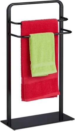 Relaxdays Handtuchständer, 3 Stangen, HBT: 79x45x20 cm, Badezimmer, Handtuchhalter, Stahl & Glas, schwarz
