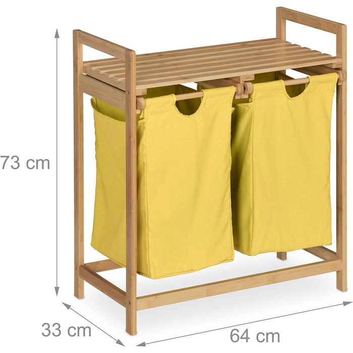 Relaxdays Wäschekorb Bambus, 2 Fächer, ausziehbar, 60L, Natur, 1 Stück