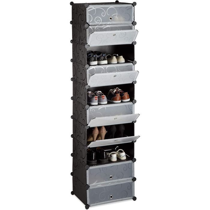 Relaxdays Schuhregal 10 Ebenen, platzsparend, DIY, 176x49x37 cm, Schwarz