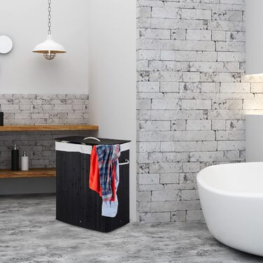 Relaxdays Wäschekorb Bambus mit Deckel, rechteckiger Wäschesammler, 2 Fächer, 95 l Volumen, faltbare Wäschebox, (Braun)