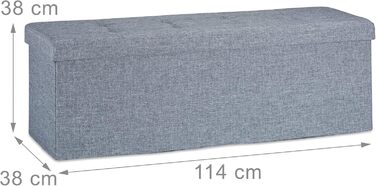 Relaxdays Faltbare Sitzbank XXL, Sitzcube mit Stauraum, Leinen, 38x114x38 cm, Dunkelgrau