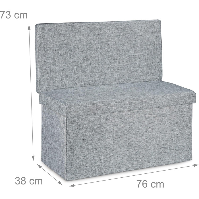 Relaxdays Faltbarer Sitzhocker mit Lehne, 73x76x38 cm, Sitzbank & Sitzcube, Leinen, Stauraum, grau