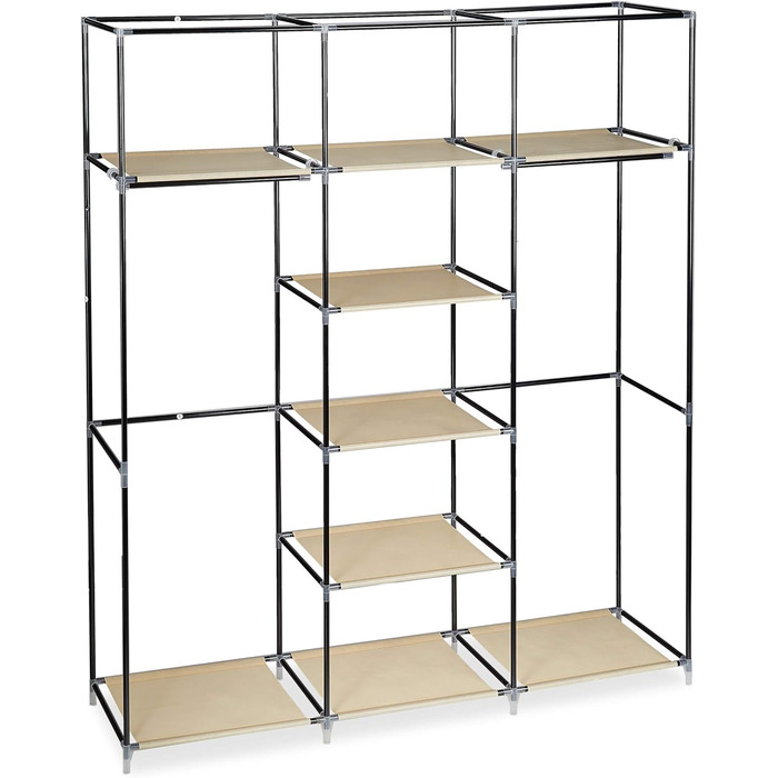 Relaxdays Stoffkleiderschrank, 9 Fächer, 2 Kleiderstangen, HBT: 173 x 148 x 43 cm, Camping, Keller, Faltschrank,  Stoff (Beige)