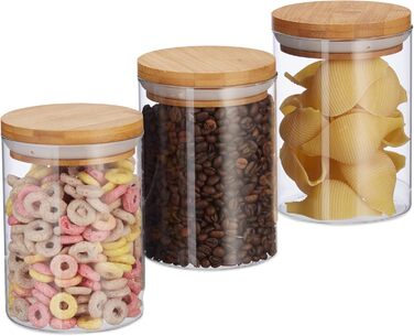 Relaxdays Vorratsdosen Glas 3er Set, 600 ml, für Pasta, Reis, Müsli, Kaffee, 14x9,5 cm, Transparent