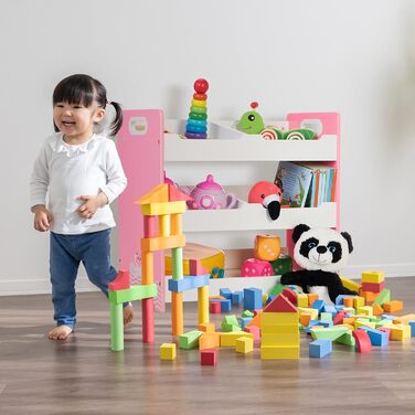 Relaxdays Kinderregal, HBT: 60 x 62,5 x 30 cm, 5 Fächer, MDF, Aufbewahrungsregal Kinderzimmer, Spielzeugregal, weiß/rosa, L