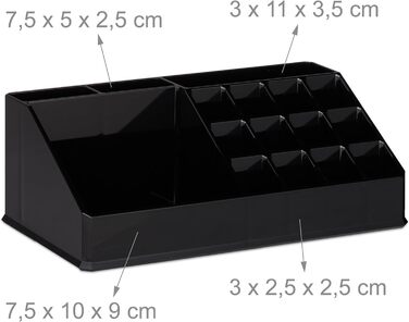 Relaxdays 1 x Make Up Organizer klein, 2-teilige Schmink Aufbewahrung Acryl, mit Lippenstifthalter und 4 Schubladen, schwarz 1 Schwarz 1 Stück