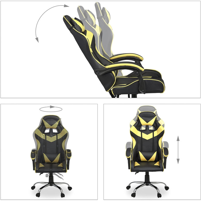 Relaxdays Gaming Stuhl, Racing Look, drehbar, höhenverstellbar, Kopf-& Lendenkissen, HxBxT: 133x68x60 cm, (Schwarz-gelb)