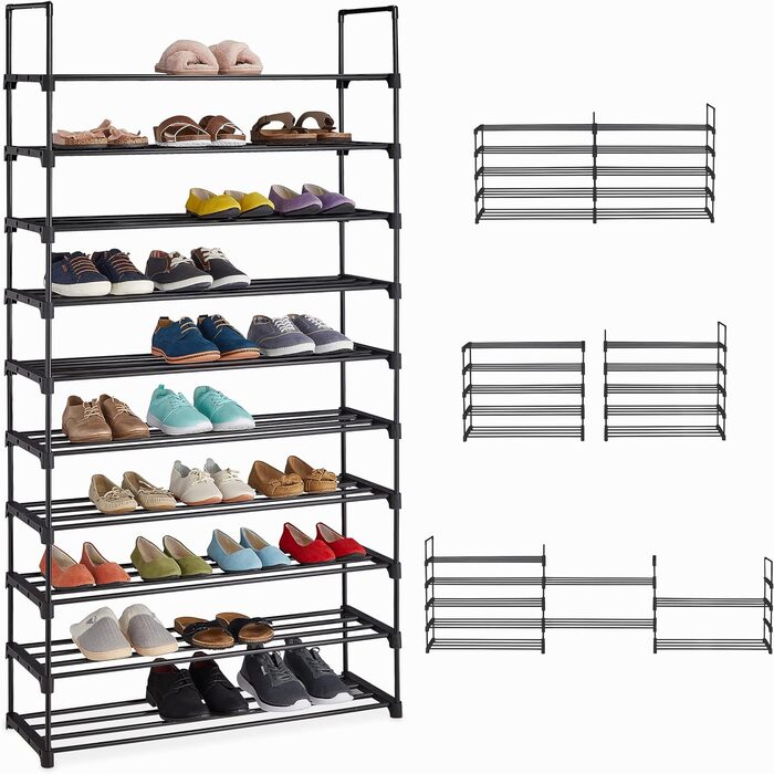 Relaxdays XXL Schuhregal, 10 Ebenen, modular, HxBxT: 175,5 x 93 x 30,5 cm, Metall, (Schwarz)