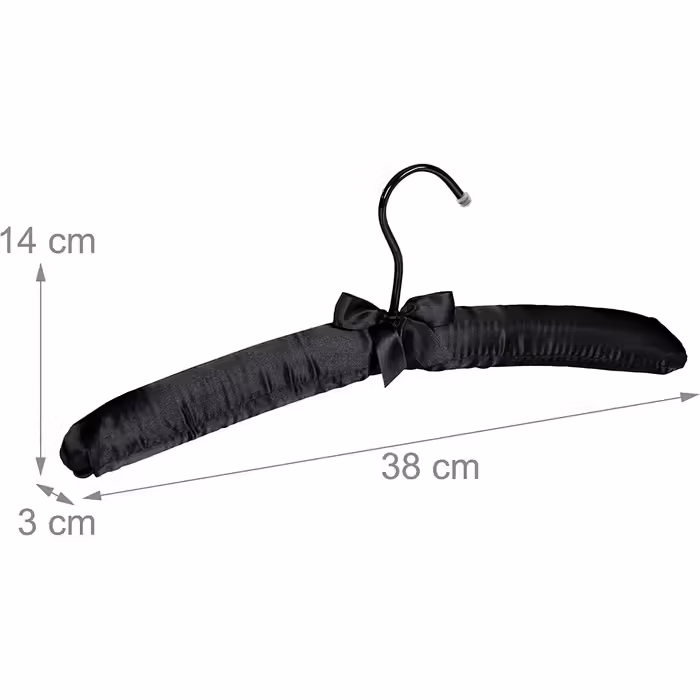 Relaxdays Kleiderbügel Satin,  weich gepolstert, 360° drehbarer Haken, dekorative Schleife, 38 cm breit, (10er Pack, Schwarz)