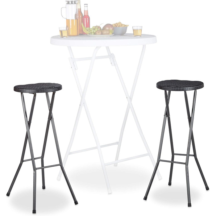 Relaxdays Barhocker klappbar BASTIAN 2er Set, wetterfest, 80 cm, Kunststoff, schwarz