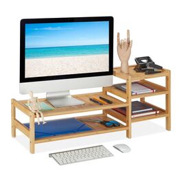 Relaxdays Bambus Monitorständer mit 5 Ablagen
