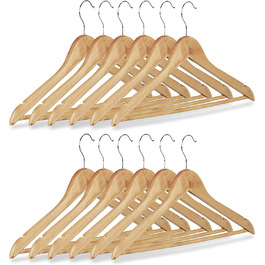 Relaxdays Kleiderbügel Set, 12 Hosenbügel aus Holz, Garderobenbügel, Haken 360° drehbar, HxB: 22,5x44,5cm, natur/silber