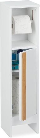 Relaxdays Toilettenpapierhalter stehend, Badezimmeregal HBT 75,5 x 18,5 x 18,5 cm, MDF & Bambus, WC Papier Schrank, weiß