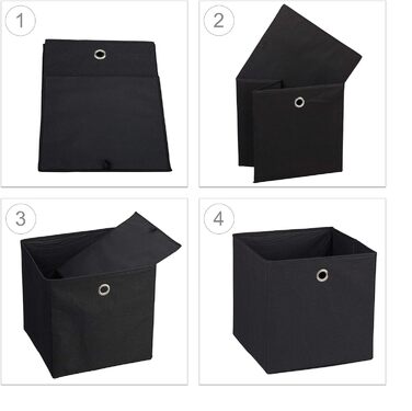 Relaxdays Stoffbox 2er Set, quadratisch, 30x30x30 cm, schwarz