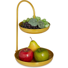 Relaxdays Etagere, 2-stöckig, Metall, Ø31x23x20cm, runde Früchteschale, Gold